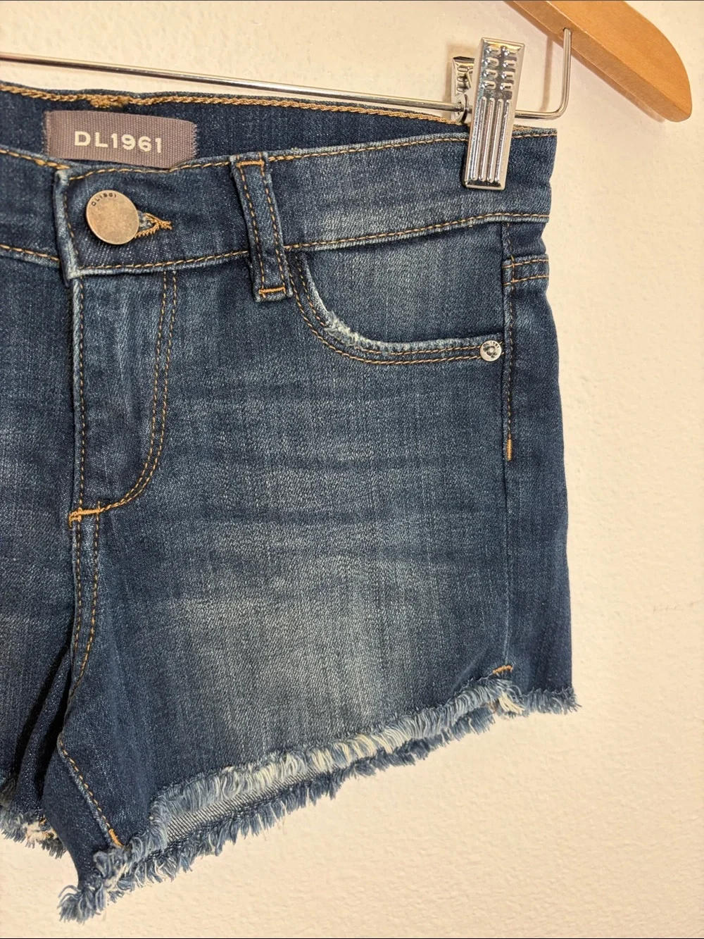 DL1961 Sandcastle Blue Lucy DL Ultimate Frayed Hem Denim Shorts